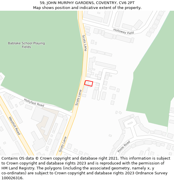 59, JOHN MURPHY GARDENS, COVENTRY, CV6 2PT: Location map and indicative extent of plot