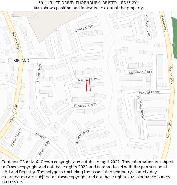 59, JUBILEE DRIVE, THORNBURY, BRISTOL, BS35 2YH: Location map and indicative extent of plot