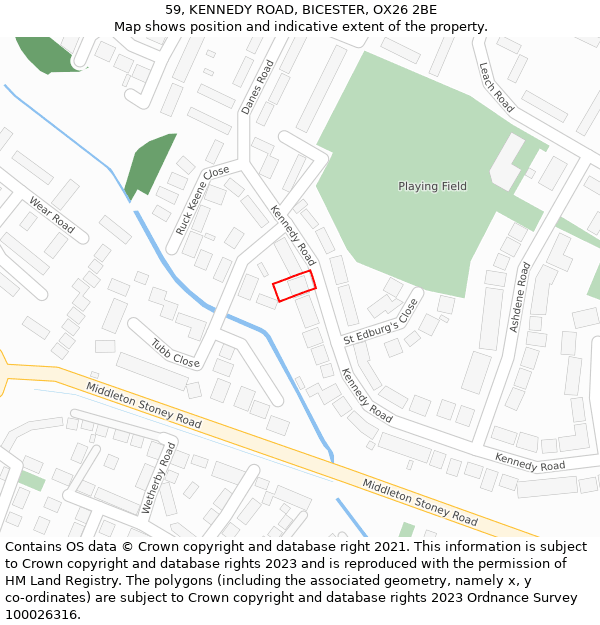 59, KENNEDY ROAD, BICESTER, OX26 2BE: Location map and indicative extent of plot