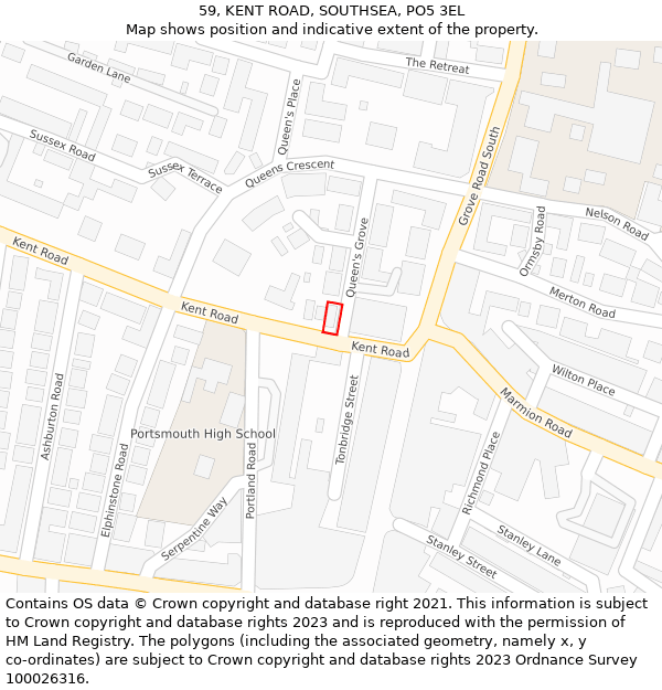 59, KENT ROAD, SOUTHSEA, PO5 3EL: Location map and indicative extent of plot
