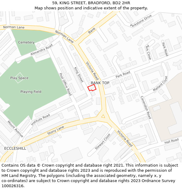 59, KING STREET, BRADFORD, BD2 2HR: Location map and indicative extent of plot