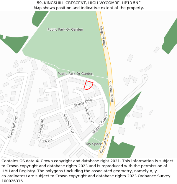 59, KINGSHILL CRESCENT, HIGH WYCOMBE, HP13 5NF: Location map and indicative extent of plot