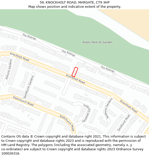 59, KNOCKHOLT ROAD, MARGATE, CT9 3HP: Location map and indicative extent of plot