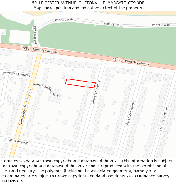 59, LEICESTER AVENUE, CLIFTONVILLE, MARGATE, CT9 3DB: Location map and indicative extent of plot