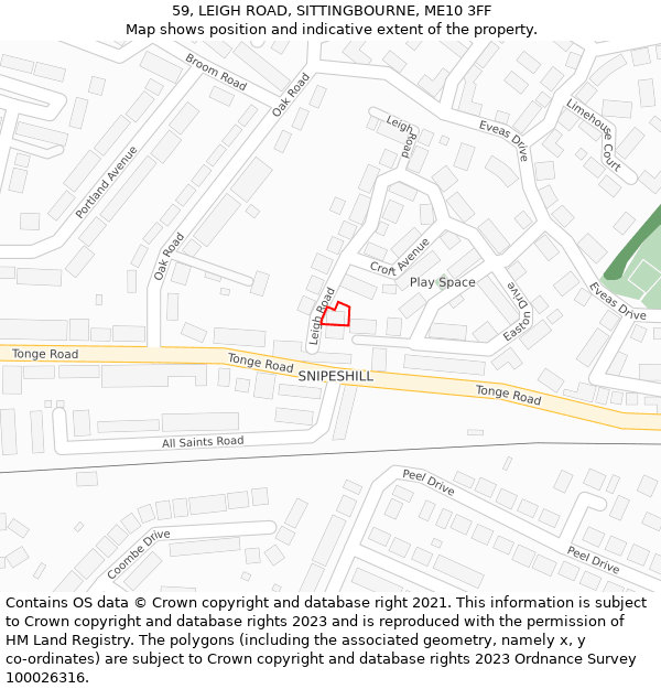 59, LEIGH ROAD, SITTINGBOURNE, ME10 3FF: Location map and indicative extent of plot