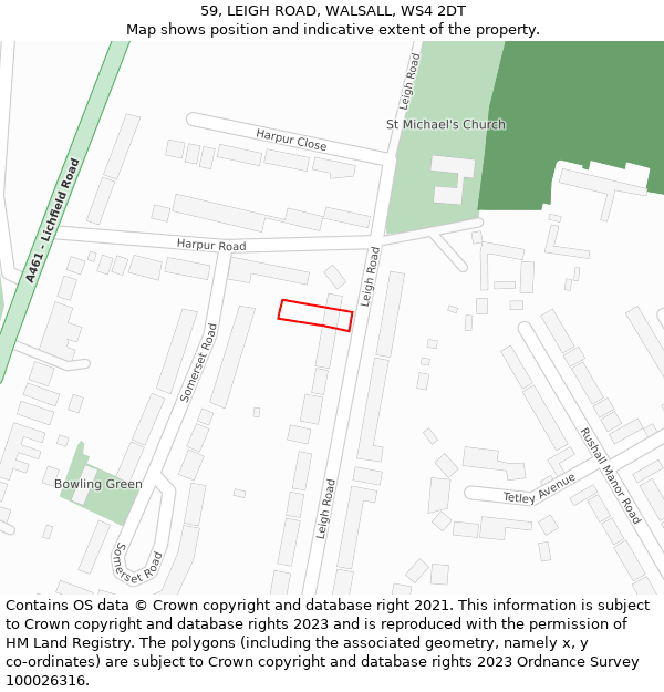 59, LEIGH ROAD, WALSALL, WS4 2DT: Location map and indicative extent of plot