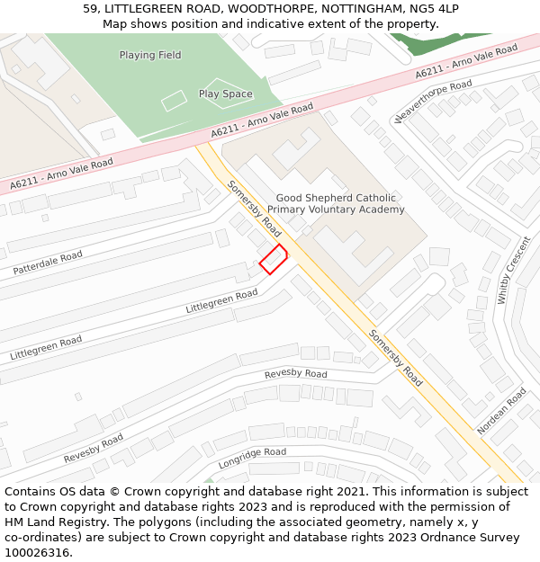 59, LITTLEGREEN ROAD, WOODTHORPE, NOTTINGHAM, NG5 4LP: Location map and indicative extent of plot