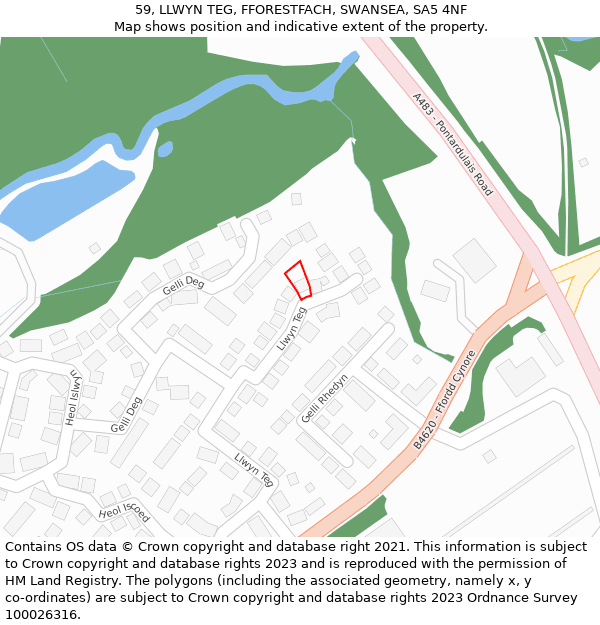 59, LLWYN TEG, FFORESTFACH, SWANSEA, SA5 4NF: Location map and indicative extent of plot