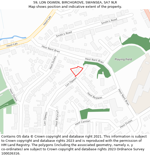 59, LON OGWEN, BIRCHGROVE, SWANSEA, SA7 9LR: Location map and indicative extent of plot