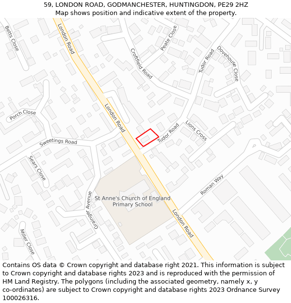 59, LONDON ROAD, GODMANCHESTER, HUNTINGDON, PE29 2HZ: Location map and indicative extent of plot