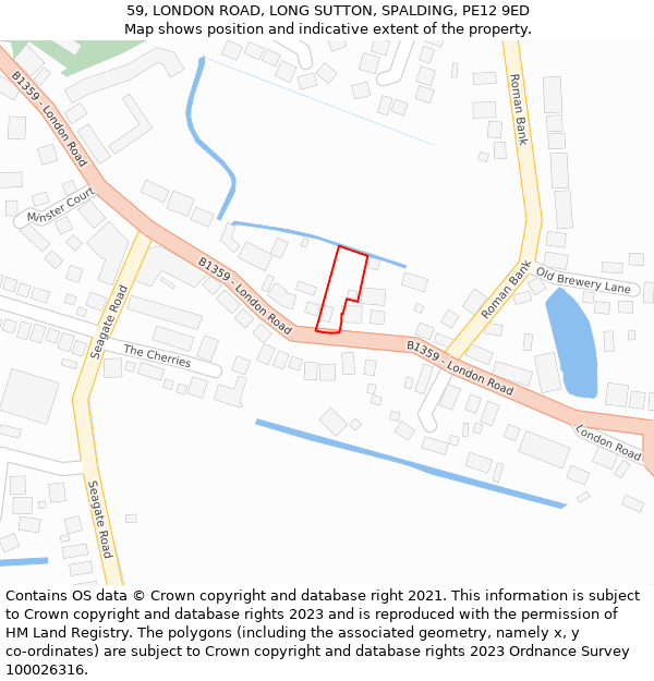 59, LONDON ROAD, LONG SUTTON, SPALDING, PE12 9ED: Location map and indicative extent of plot
