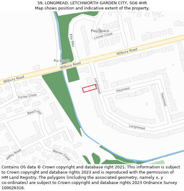 59, LONGMEAD, LETCHWORTH GARDEN CITY, SG6 4HR: Location map and indicative extent of plot