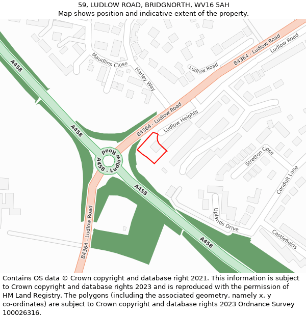 59, LUDLOW ROAD, BRIDGNORTH, WV16 5AH: Location map and indicative extent of plot