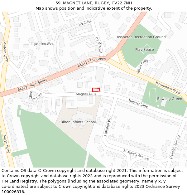 59, MAGNET LANE, RUGBY, CV22 7NH: Location map and indicative extent of plot