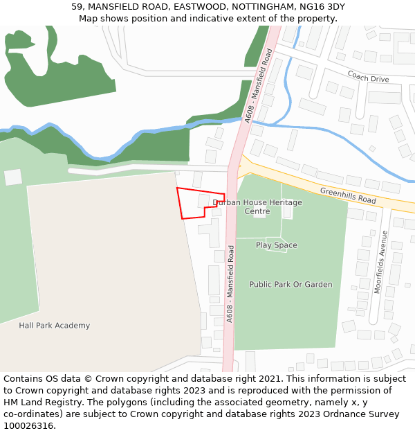 59, MANSFIELD ROAD, EASTWOOD, NOTTINGHAM, NG16 3DY: Location map and indicative extent of plot