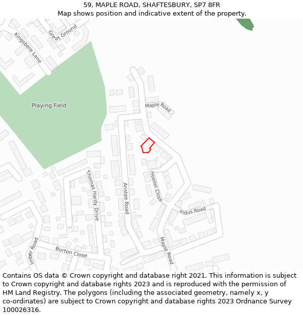 59, MAPLE ROAD, SHAFTESBURY, SP7 8FR: Location map and indicative extent of plot