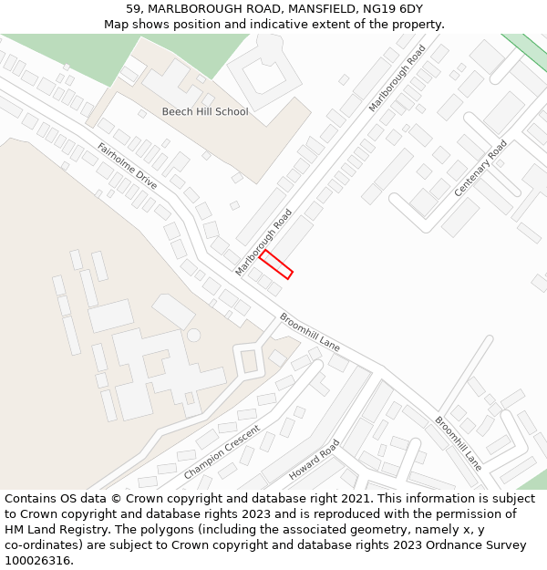 59, MARLBOROUGH ROAD, MANSFIELD, NG19 6DY: Location map and indicative extent of plot