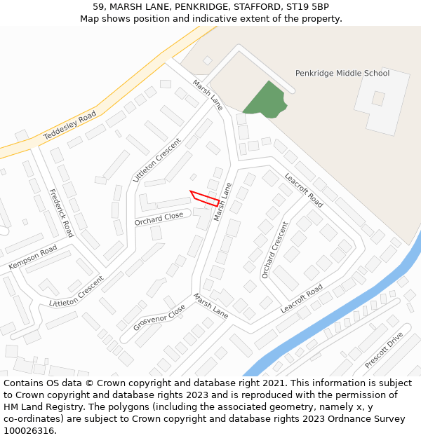 59, MARSH LANE, PENKRIDGE, STAFFORD, ST19 5BP: Location map and indicative extent of plot