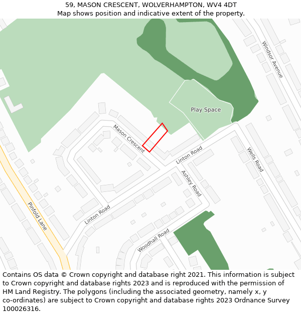 59, MASON CRESCENT, WOLVERHAMPTON, WV4 4DT: Location map and indicative extent of plot