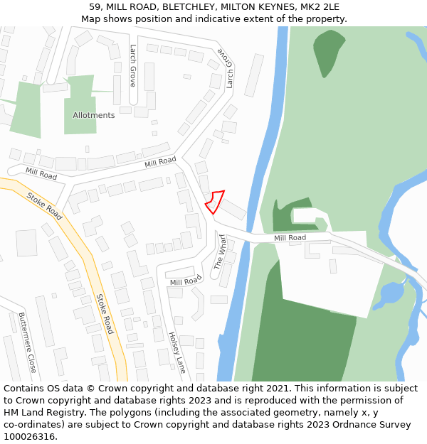 59, MILL ROAD, BLETCHLEY, MILTON KEYNES, MK2 2LE: Location map and indicative extent of plot
