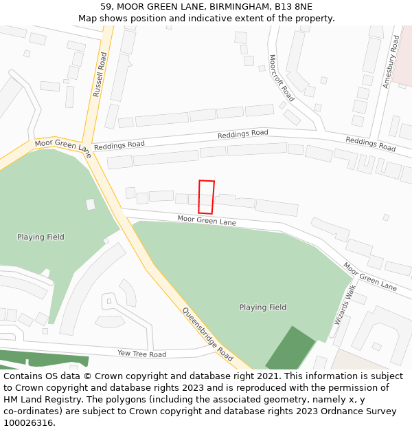 59, MOOR GREEN LANE, BIRMINGHAM, B13 8NE: Location map and indicative extent of plot