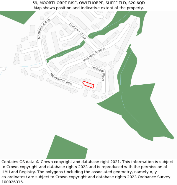59, MOORTHORPE RISE, OWLTHORPE, SHEFFIELD, S20 6QD: Location map and indicative extent of plot