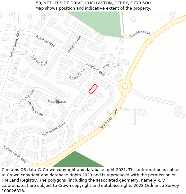 59, NETHERSIDE DRIVE, CHELLASTON, DERBY, DE73 6QU: Location map and indicative extent of plot