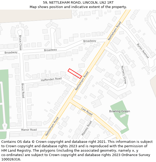 59, NETTLEHAM ROAD, LINCOLN, LN2 1RT: Location map and indicative extent of plot