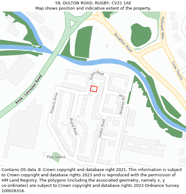 59, OULTON ROAD, RUGBY, CV21 1AE: Location map and indicative extent of plot