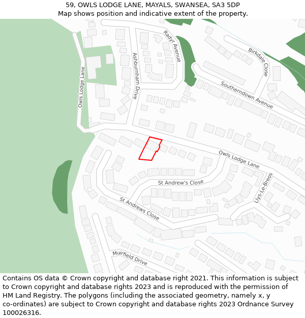 59, OWLS LODGE LANE, MAYALS, SWANSEA, SA3 5DP: Location map and indicative extent of plot