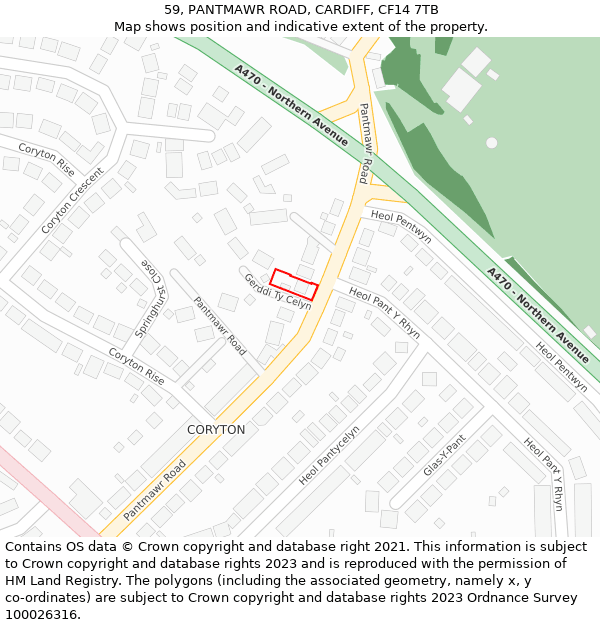 59, PANTMAWR ROAD, CARDIFF, CF14 7TB: Location map and indicative extent of plot