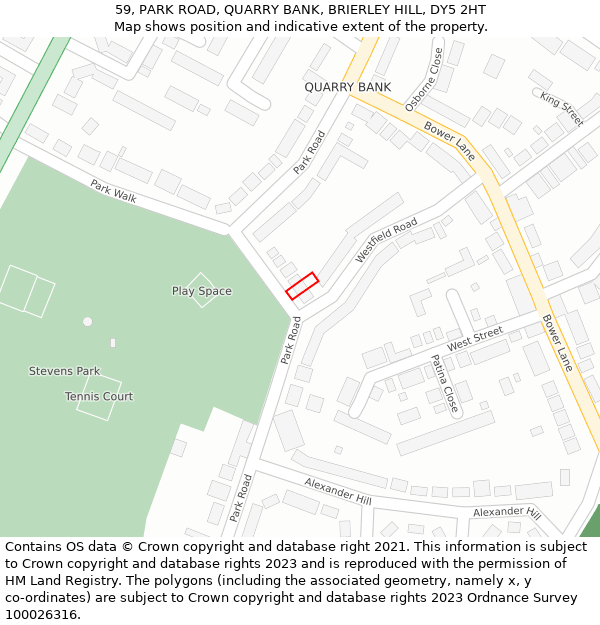 59, PARK ROAD, QUARRY BANK, BRIERLEY HILL, DY5 2HT: Location map and indicative extent of plot