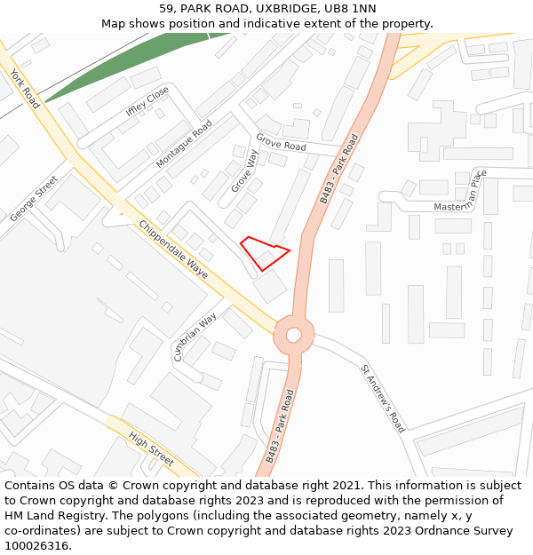 59, PARK ROAD, UXBRIDGE, UB8 1NN: Location map and indicative extent of plot