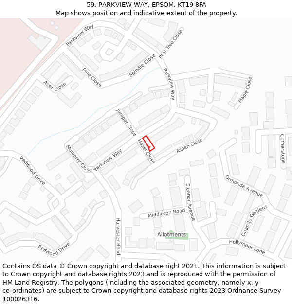 59, PARKVIEW WAY, EPSOM, KT19 8FA: Location map and indicative extent of plot