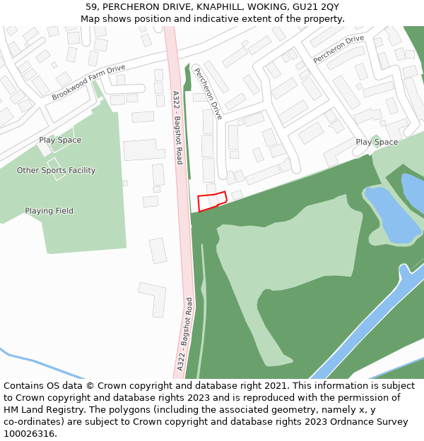 59, PERCHERON DRIVE, KNAPHILL, WOKING, GU21 2QY: Location map and indicative extent of plot
