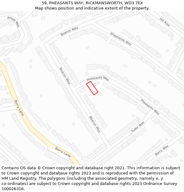 59, PHEASANTS WAY, RICKMANSWORTH, WD3 7EX: Location map and indicative extent of plot