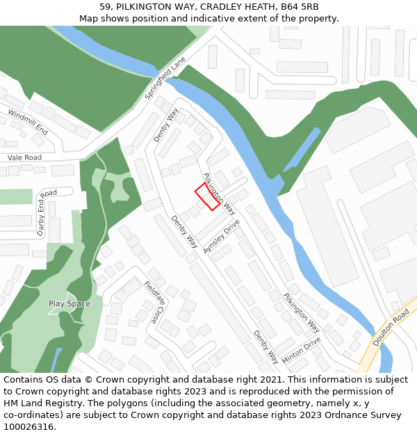 59, PILKINGTON WAY, CRADLEY HEATH, B64 5RB: Location map and indicative extent of plot