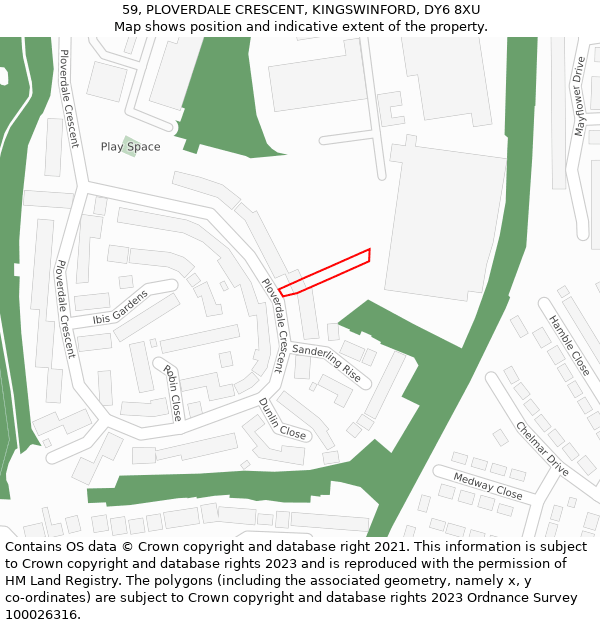 59, PLOVERDALE CRESCENT, KINGSWINFORD, DY6 8XU: Location map and indicative extent of plot