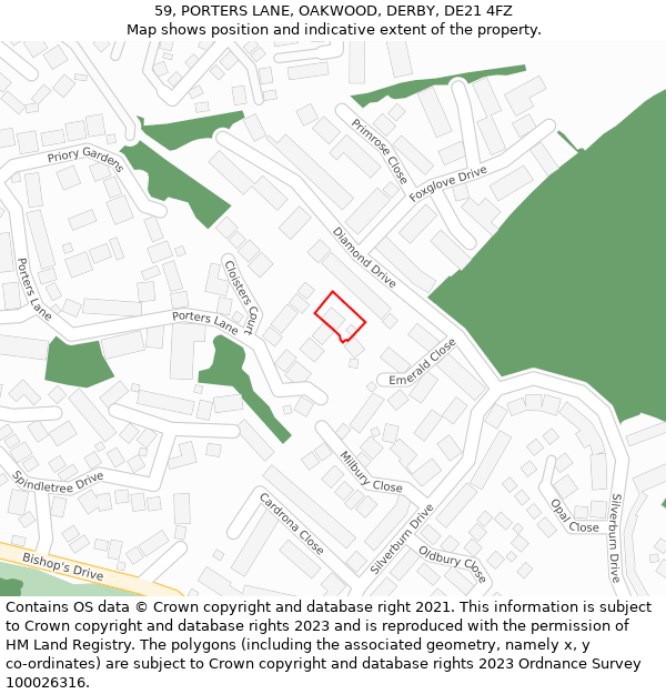 59, PORTERS LANE, OAKWOOD, DERBY, DE21 4FZ: Location map and indicative extent of plot