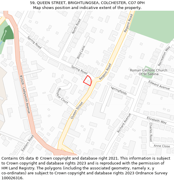 59, QUEEN STREET, BRIGHTLINGSEA, COLCHESTER, CO7 0PH: Location map and indicative extent of plot