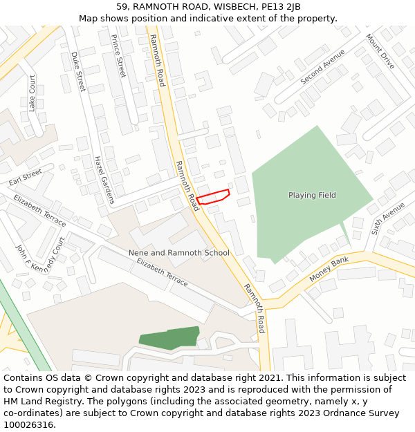 59, RAMNOTH ROAD, WISBECH, PE13 2JB: Location map and indicative extent of plot