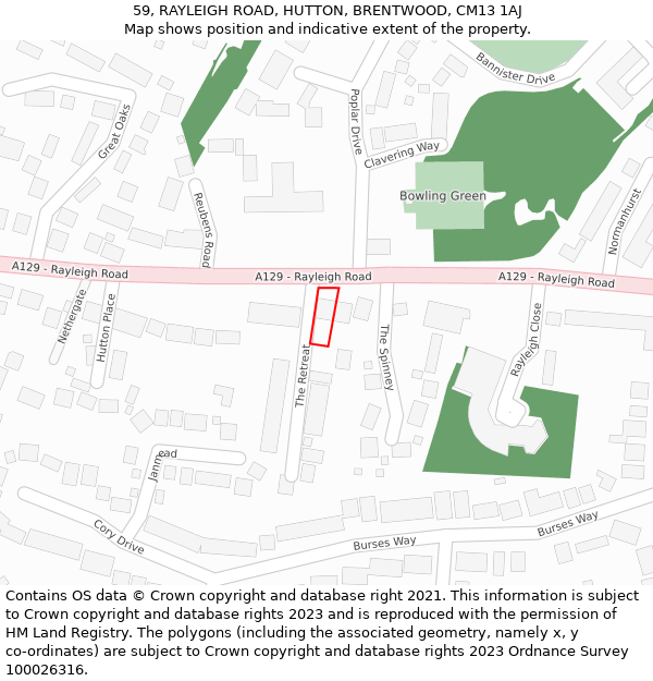 59, RAYLEIGH ROAD, HUTTON, BRENTWOOD, CM13 1AJ: Location map and indicative extent of plot