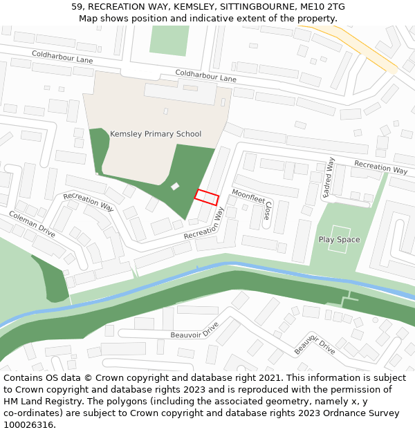 59, RECREATION WAY, KEMSLEY, SITTINGBOURNE, ME10 2TG: Location map and indicative extent of plot