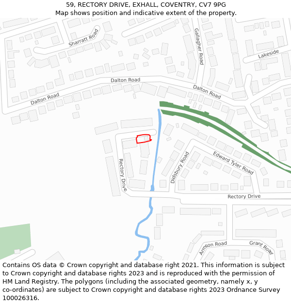 59, RECTORY DRIVE, EXHALL, COVENTRY, CV7 9PG: Location map and indicative extent of plot