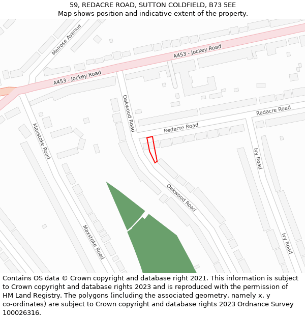 59, REDACRE ROAD, SUTTON COLDFIELD, B73 5EE: Location map and indicative extent of plot