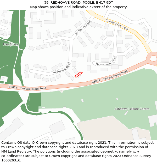 59, REDHOAVE ROAD, POOLE, BH17 9DT: Location map and indicative extent of plot