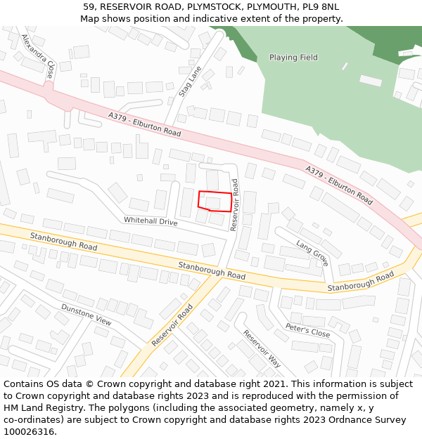 59, RESERVOIR ROAD, PLYMSTOCK, PLYMOUTH, PL9 8NL: Location map and indicative extent of plot