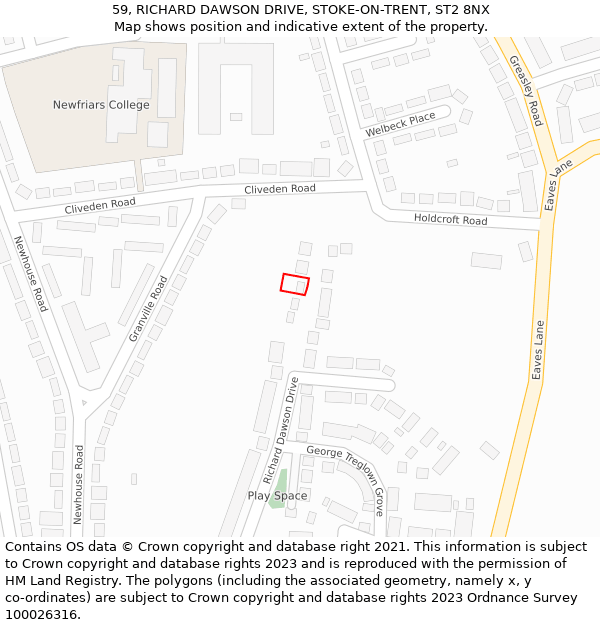 59, RICHARD DAWSON DRIVE, STOKE-ON-TRENT, ST2 8NX: Location map and indicative extent of plot
