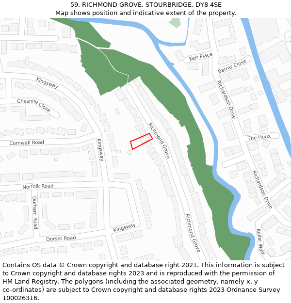 59, RICHMOND GROVE, STOURBRIDGE, DY8 4SE: Location map and indicative extent of plot