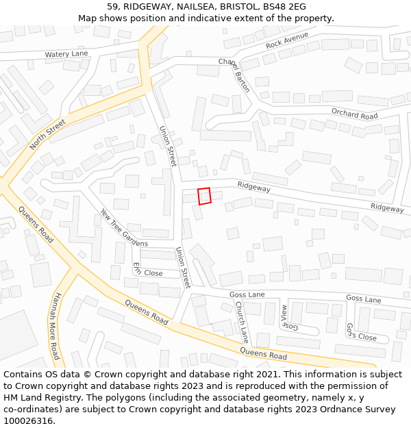 59, RIDGEWAY, NAILSEA, BRISTOL, BS48 2EG: Location map and indicative extent of plot